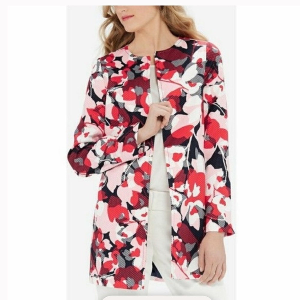 NWT The Limited women’s textured cotton Open front mid blazer pinks reds size S